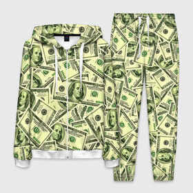Мужской костюм 3D с принтом Benjamin Franklin в Петрозаводске, 100% полиэстер | Манжеты и пояс оформлены тканевой резинкой, двухслойный капюшон со шнурком для регулировки, карманы спереди | 3d | benjamin franklin | америка | богатство | валюта | денежные купюры | деньги | доллар | зеленые | сша | текстуры