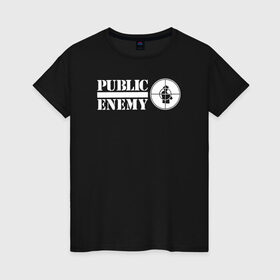 Женская футболка хлопок с принтом Паблик Энеми в Петрозаводске, 100% хлопок | прямой крой, круглый вырез горловины, длина до линии бедер, слегка спущенное плечо | public enemy