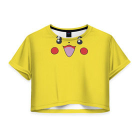 Женская футболка 3D укороченная с принтом Pikachu в Петрозаводске, 100% полиэстер | круглая горловина, длина футболки до линии талии, рукава с отворотами | 