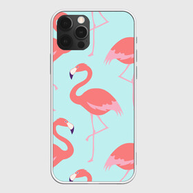 Чехол для iPhone 12 Pro с принтом Flamingos pattern в Петрозаводске, силикон | область печати: задняя сторона чехла, без боковых панелей | Тематика изображения на принте: animals | beautiful | bird | birds | birdy | blue | color | flamingo | nature | wild | белое | голубое | животные | красивое | красота | милое | природа | птица | птицы | птичка | птички | синее | фламинго | цвет | яркое