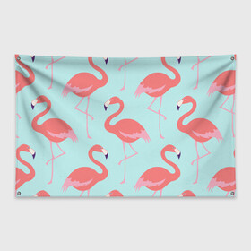 Флаг-баннер с принтом Flamingos pattern в Петрозаводске, 100% полиэстер | размер 67 х 109 см, плотность ткани — 95 г/м2; по краям флага есть четыре люверса для крепления | Тематика изображения на принте: animals | beautiful | bird | birds | birdy | blue | color | flamingo | nature | wild | белое | голубое | животные | красивое | красота | милое | природа | птица | птицы | птичка | птички | синее | фламинго | цвет | яркое