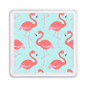 Магнит 55*55 с принтом Flamingos pattern в Петрозаводске, Пластик | Размер: 65*65 мм; Размер печати: 55*55 мм | animals | beautiful | bird | birds | birdy | blue | color | flamingo | nature | wild | белое | голубое | животные | красивое | красота | милое | природа | птица | птицы | птичка | птички | синее | фламинго | цвет | яркое