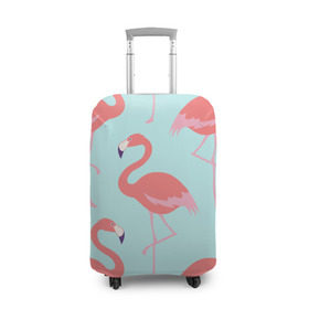 Чехол для чемодана 3D с принтом Flamingos pattern в Петрозаводске, 86% полиэфир, 14% спандекс | двустороннее нанесение принта, прорези для ручек и колес | animals | beautiful | bird | birds | birdy | blue | color | flamingo | nature | wild | белое | голубое | животные | красивое | красота | милое | природа | птица | птицы | птичка | птички | синее | фламинго | цвет | яркое