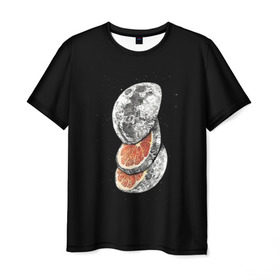 Мужская футболка 3D с принтом Луна дольками в Петрозаводске, 100% полиэфир | прямой крой, круглый вырез горловины, длина до линии бедер | Тематика изображения на принте: апельсин | грейпфрут | ломтики | цитрус