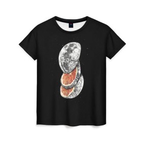 Женская футболка 3D с принтом Луна дольками в Петрозаводске, 100% полиэфир ( синтетическое хлопкоподобное полотно) | прямой крой, круглый вырез горловины, длина до линии бедер | Тематика изображения на принте: апельсин | грейпфрут | ломтики | цитрус