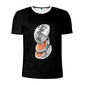 Мужская футболка 3D спортивная с принтом Луна дольками в Петрозаводске, 100% полиэстер с улучшенными характеристиками | приталенный силуэт, круглая горловина, широкие плечи, сужается к линии бедра | апельсин | грейпфрут | ломтики | цитрус