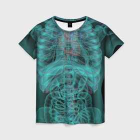 Женская футболка 3D с принтом рентген человека в Петрозаводске, 100% полиэфир ( синтетическое хлопкоподобное полотно) | прямой крой, круглый вырез горловины, длина до линии бедер | кости | органы | рентген | человек