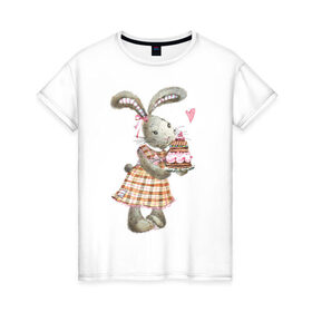 Женская футболка хлопок с принтом Кролик в Петрозаводске, 100% хлопок | прямой крой, круглый вырез горловины, длина до линии бедер, слегка спущенное плечо | 