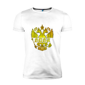 Мужская футболка премиум с принтом Вова в золотом гербе РФ в Петрозаводске, 92% хлопок, 8% лайкра | приталенный силуэт, круглый вырез ворота, длина до линии бедра, короткий рукав | 