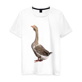 Мужская футболка хлопок с принтом Gus power в Петрозаводске, 100% хлопок | прямой крой, круглый вырез горловины, длина до линии бедер, слегка спущенное плечо. | белый | гуси | животные | птицы