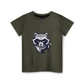 Детская футболка хлопок с принтом Крутой Енот в Петрозаводске, 100% хлопок | круглый вырез горловины, полуприлегающий силуэт, длина до линии бедер | арт енота | енот | еноты | животные | крутой | крутой енот