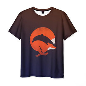 Мужская футболка 3D с принтом Лисица и дельфин в Петрозаводске, 100% полиэфир | прямой крой, круглый вырез горловины, длина до линии бедер | fox | два в одном | животное | зверь | красивая | лис | лиса | лисенок | лисица | лисичка | мех | патрикеевна | плутовка | прикольная | природа | рисунок | рыба | рыжая | рыжий цвет | сказка | хвост | хитрая