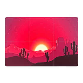 Магнитный плакат 3Х2 с принтом Gorgeous sunset в Петрозаводске, Полимерный материал с магнитным слоем | 6 деталей размером 9*9 см | Тематика изображения на принте: 3d | арт | дикий запад | закат | кактус | природа | солнце