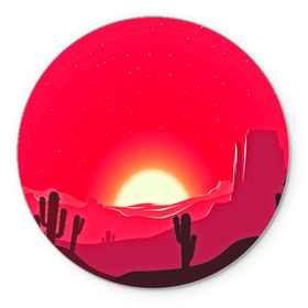 Коврик круглый с принтом Gorgeous sunset в Петрозаводске, резина и полиэстер | круглая форма, изображение наносится на всю лицевую часть | 3d | арт | дикий запад | закат | кактус | природа | солнце