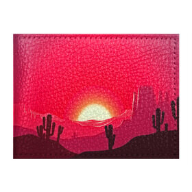 Обложка для студенческого билета с принтом Gorgeous sunset в Петрозаводске, натуральная кожа | Размер: 11*8 см; Печать на всей внешней стороне | 3d | арт | дикий запад | закат | кактус | природа | солнце