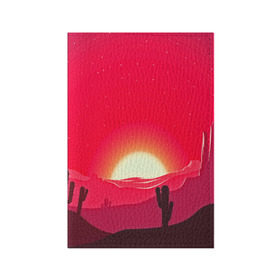 Обложка для паспорта матовая кожа с принтом Gorgeous sunset в Петрозаводске, натуральная матовая кожа | размер 19,3 х 13,7 см; прозрачные пластиковые крепления | 3d | арт | дикий запад | закат | кактус | природа | солнце