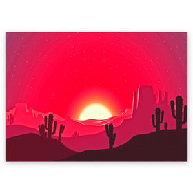 Поздравительная открытка с принтом Gorgeous sunset в Петрозаводске, 100% бумага | плотность бумаги 280 г/м2, матовая, на обратной стороне линовка и место для марки
 | 3d | арт | дикий запад | закат | кактус | природа | солнце