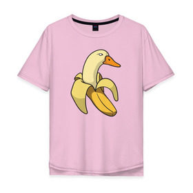 Мужская футболка хлопок Oversize с принтом утка банан в Петрозаводске, 100% хлопок | свободный крой, круглый ворот, “спинка” длиннее передней части | Тематика изображения на принте: banana | duck | meme | банан | мем | утка