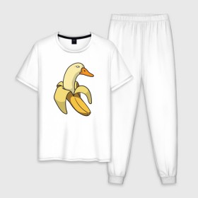 Мужская пижама хлопок с принтом утка банан в Петрозаводске, 100% хлопок | брюки и футболка прямого кроя, без карманов, на брюках мягкая резинка на поясе и по низу штанин
 | banana | duck | meme | банан | мем | утка