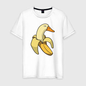 Мужская футболка хлопок с принтом утка банан в Петрозаводске, 100% хлопок | прямой крой, круглый вырез горловины, длина до линии бедер, слегка спущенное плечо. | Тематика изображения на принте: banana | duck | meme | банан | мем | утка