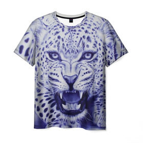 Мужская футболка 3D с принтом Леопард в Петрозаводске, 100% полиэфир | прямой крой, круглый вырез горловины, длина до линии бедер | арт | гепард | дикая кошка | зверь | искусство | кошка | леопард | хищник
