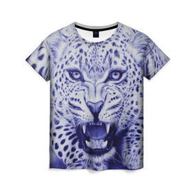 Женская футболка 3D с принтом Леопард в Петрозаводске, 100% полиэфир ( синтетическое хлопкоподобное полотно) | прямой крой, круглый вырез горловины, длина до линии бедер | арт | гепард | дикая кошка | зверь | искусство | кошка | леопард | хищник