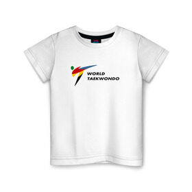 Детская футболка хлопок с принтом World Taekwondo logo в Петрозаводске, 100% хлопок | круглый вырез горловины, полуприлегающий силуэт, длина до линии бедер | Тематика изображения на принте: world taekwondo | wt | логотип | тхэквондо