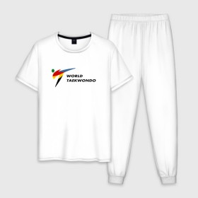 Мужская пижама хлопок с принтом World Taekwondo logo в Петрозаводске, 100% хлопок | брюки и футболка прямого кроя, без карманов, на брюках мягкая резинка на поясе и по низу штанин
 | world taekwondo | wt | логотип | тхэквондо