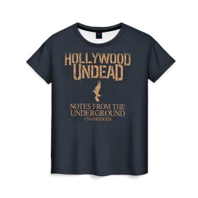 Женская футболка 3D с принтом Hollywood Undead в Петрозаводске, 100% полиэфир ( синтетическое хлопкоподобное полотно) | прямой крой, круглый вырез горловины, длина до линии бедер | hollywood undead | голливудская нежить