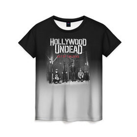 Женская футболка 3D с принтом Hollywood Undead 3 в Петрозаводске, 100% полиэфир ( синтетическое хлопкоподобное полотно) | прямой крой, круглый вырез горловины, длина до линии бедер | hollywood undead | голливудская нежить
