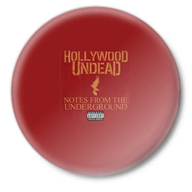 Значок с принтом Hollywood Undead 8 в Петрозаводске,  металл | круглая форма, металлическая застежка в виде булавки | Тематика изображения на принте: hollywood undead | голливудская нежить