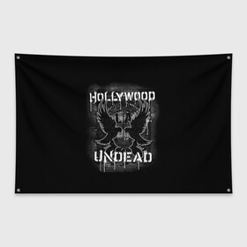 Флаг-баннер с принтом Hollywood Undead 10 в Петрозаводске, 100% полиэстер | размер 67 х 109 см, плотность ткани — 95 г/м2; по краям флага есть четыре люверса для крепления | Тематика изображения на принте: hollywood undead | голливудская нежить