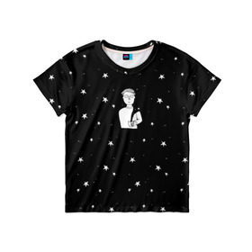 Детская футболка 3D с принтом Чай Космос в Петрозаводске, 100% гипоаллергенный полиэфир | прямой крой, круглый вырез горловины, длина до линии бедер, чуть спущенное плечо, ткань немного тянется | Тематика изображения на принте: звезды | корабль | космонавт | кофе | мужчина | небо | ночь | парень | черно белый | эмоции