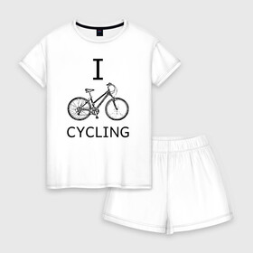 Женская пижама с шортиками хлопок с принтом I love cycling в Петрозаводске, 100% хлопок | футболка прямого кроя, шорты свободные с широкой мягкой резинкой | bicycle | bike | bmx | cycling | enjoy | i | like | love | moto | ride | rider | sport | байк | велик | вело | велосипед | велосипедист | ездить | зож | катать | кататься | лето | спорт | спортсмен