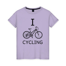 Женская футболка хлопок с принтом I love cycling в Петрозаводске, 100% хлопок | прямой крой, круглый вырез горловины, длина до линии бедер, слегка спущенное плечо | Тематика изображения на принте: bicycle | bike | bmx | cycling | enjoy | i | like | love | moto | ride | rider | sport | байк | велик | вело | велосипед | велосипедист | ездить | зож | катать | кататься | лето | спорт | спортсмен