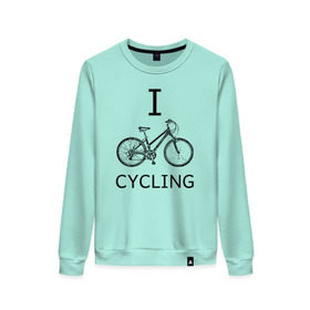 Женский свитшот хлопок с принтом I love cycling в Петрозаводске, 100% хлопок | прямой крой, круглый вырез, на манжетах и по низу широкая трикотажная резинка  | bicycle | bike | bmx | cycling | enjoy | i | like | love | moto | ride | rider | sport | байк | велик | вело | велосипед | велосипедист | ездить | зож | катать | кататься | лето | спорт | спортсмен