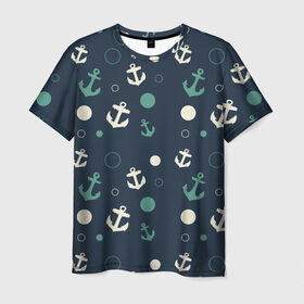 Мужская футболка 3D с принтом Морская в Петрозаводске, 100% полиэфир | прямой крой, круглый вырез горловины, длина до линии бедер | вода | лето | море | океан | отдых | синий | темный | узор | якорь