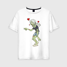 Женская футболка хлопок Oversize с принтом Zombie love в Петрозаводске, 100% хлопок | свободный крой, круглый ворот, спущенный рукав, длина до линии бедер
 | heart | love | zombie | зомби | любовь | сердце