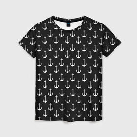 Женская футболка 3D с принтом Якорьки в Петрозаводске, 100% полиэфир ( синтетическое хлопкоподобное полотно) | прямой крой, круглый вырез горловины, длина до линии бедер | 3d | арт | лето | море | морские | текстура | черно белые | якорь