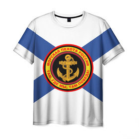 Мужская футболка 3D с принтом Морская пехота России в Петрозаводске, 100% полиэфир | прямой крой, круглый вырез горловины, длина до линии бедер | Тематика изображения на принте: 3d | вмф | море | морпехи | морские | флаг | якорь