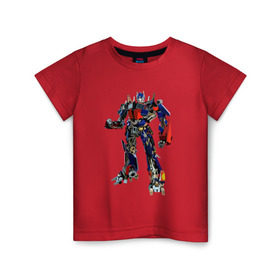 Детская футболка хлопок с принтом Оптимус в Петрозаводске, 100% хлопок | круглый вырез горловины, полуприлегающий силуэт, длина до линии бедер | autobot | robot | transformers | автобот | кибертрон | оптимус | прайм | робот