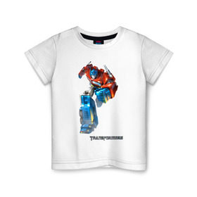 Детская футболка хлопок с принтом Оптимус Прайм в Петрозаводске, 100% хлопок | круглый вырез горловины, полуприлегающий силуэт, длина до линии бедер | autobot | robot | transformers | автобот | кибертрон | оптимус | прайм | робот