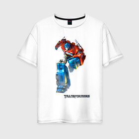 Женская футболка хлопок Oversize с принтом Оптимус Прайм в Петрозаводске, 100% хлопок | свободный крой, круглый ворот, спущенный рукав, длина до линии бедер
 | autobot | robot | transformers | автобот | кибертрон | оптимус | прайм | робот