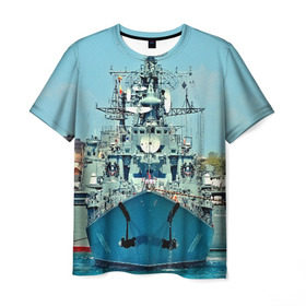 Мужская футболка 3D с принтом Сторожевой корабль в Петрозаводске, 100% полиэфир | прямой крой, круглый вырез горловины, длина до линии бедер | Тематика изображения на принте: 3d | море | севастополь | сторожевой корабль | судно | черноморский флот
