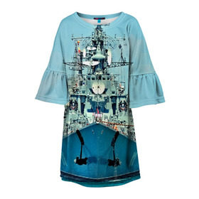 Детское платье 3D с принтом Сторожевой корабль в Петрозаводске, 100% полиэстер | прямой силуэт, чуть расширенный к низу. Круглая горловина, на рукавах — воланы | 3d | море | севастополь | сторожевой корабль | судно | черноморский флот