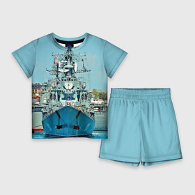 Детский костюм с шортами 3D с принтом Сторожевой корабль в Петрозаводске,  |  | 3d | море | севастополь | сторожевой корабль | судно | черноморский флот