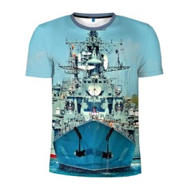 Мужская футболка 3D спортивная с принтом Сторожевой корабль в Петрозаводске, 100% полиэстер с улучшенными характеристиками | приталенный силуэт, круглая горловина, широкие плечи, сужается к линии бедра | 3d | море | севастополь | сторожевой корабль | судно | черноморский флот