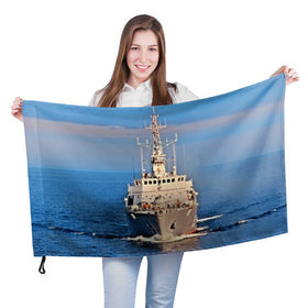 Флаг 3D с принтом Тральщик в Петрозаводске, 100% полиэстер | плотность ткани — 95 г/м2, размер — 67 х 109 см. Принт наносится с одной стороны | балтийское море | корабль | судно | флот
