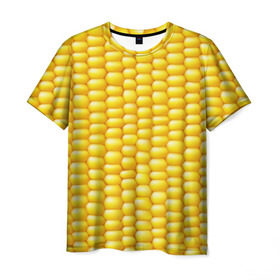 Мужская футболка 3D с принтом Сладкая вареная кукуруза в Петрозаводске, 100% полиэфир | прямой крой, круглый вырез горловины, длина до линии бедер | еда | кукуруза