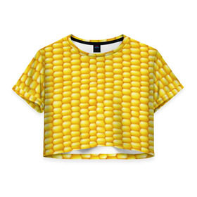 Женская футболка 3D укороченная с принтом Сладкая вареная кукуруза в Петрозаводске, 100% полиэстер | круглая горловина, длина футболки до линии талии, рукава с отворотами | еда | кукуруза